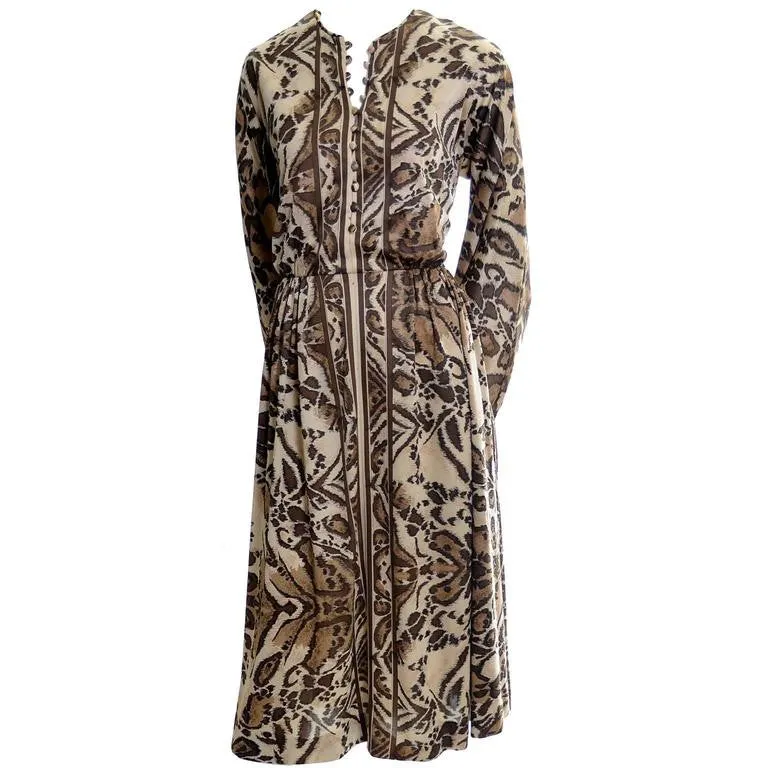 1970s Victor Costa I Magnin Animal Print Jersey Vintage Dress 10