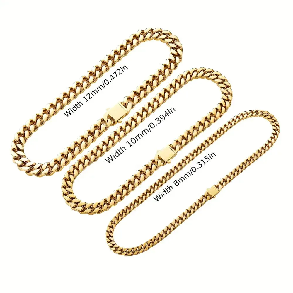 316L Stainless Steel Chain Necklace Bracelet Hip Hop8.10.12mm Cuban Chains Do Not Fade Necklace Fashion Jewelry for Women Men