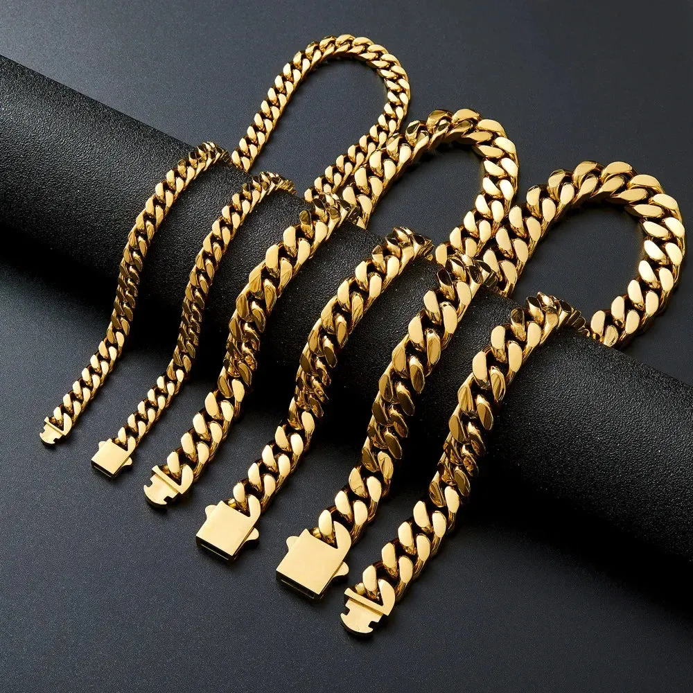 316L Stainless Steel Chain Necklace Bracelet Hip Hop8.10.12mm Cuban Chains Do Not Fade Necklace Fashion Jewelry for Women Men