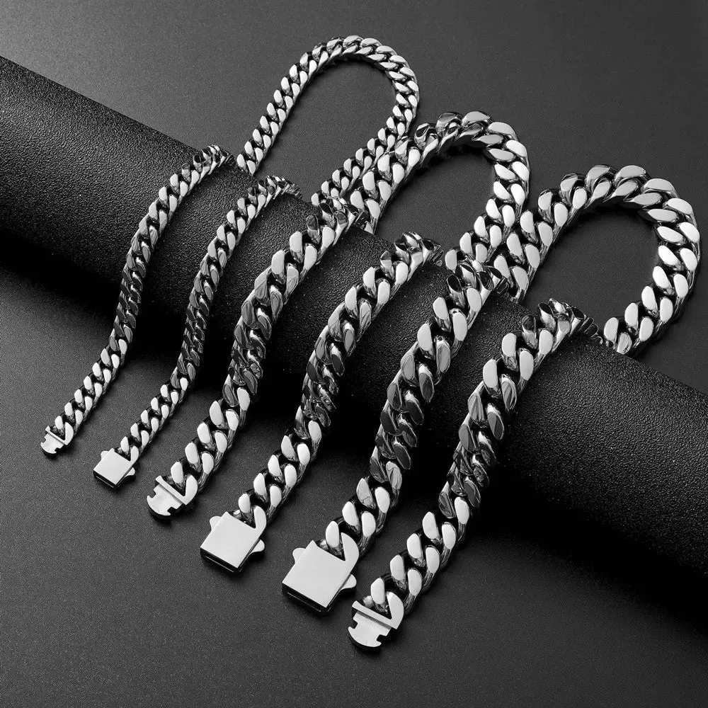 316L Stainless Steel Chain Necklace Bracelet Hip Hop8.10.12mm Cuban Chains Do Not Fade Necklace Fashion Jewelry for Women Men