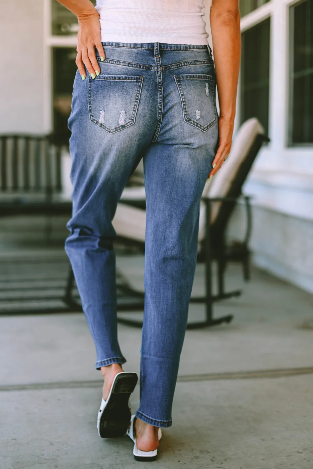 American Flag Patched Distressed Jeans