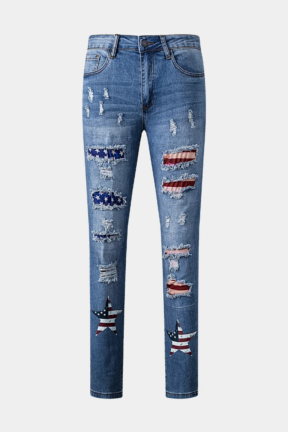 American Flag Patched Distressed Jeans