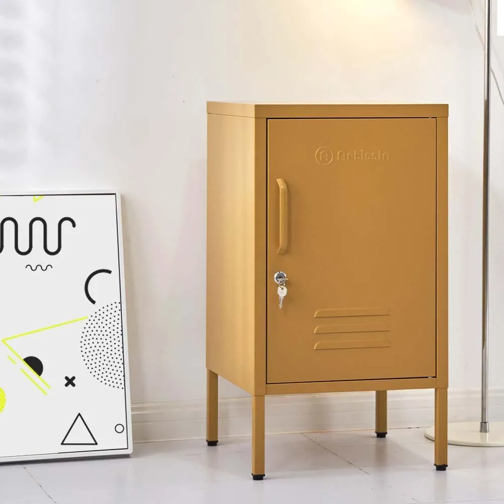 ArtissIn Mini Metal Locker Storage Shelf Organizer Cabinet Bedroom Yellow