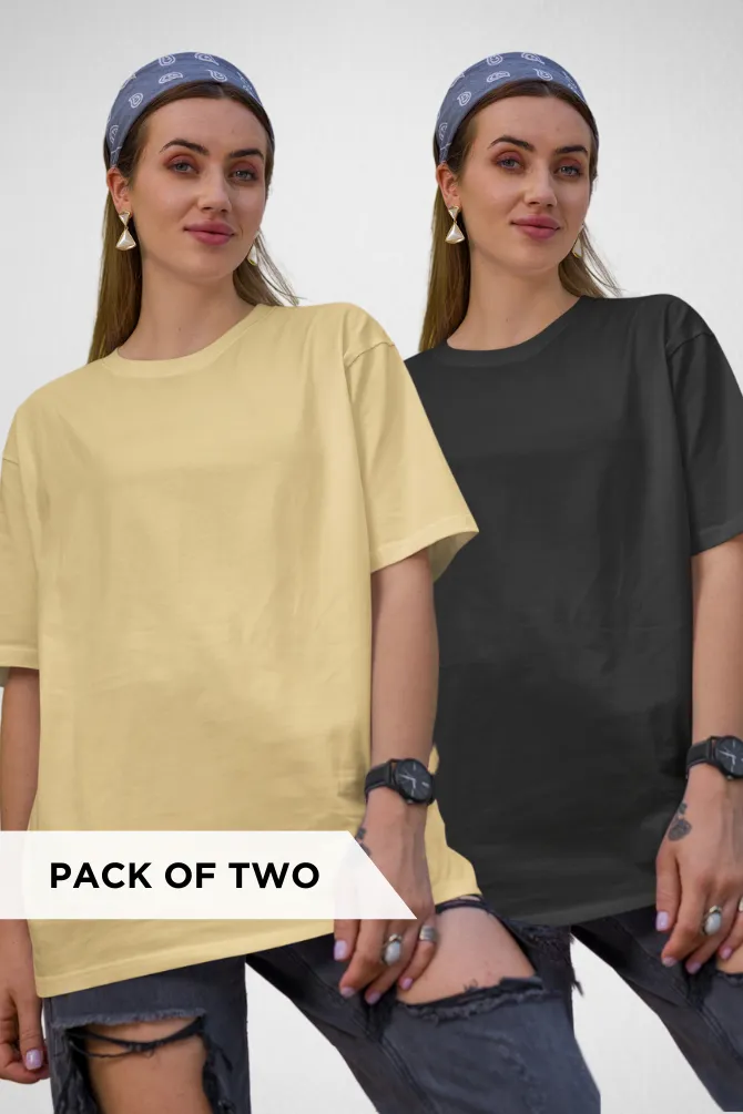 Black and Beige Lightweight Oversized T-shirts Combo for Women