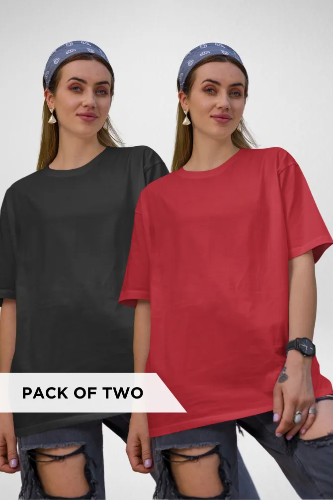 Black and Red Oversized T-Shirts Combo for Women