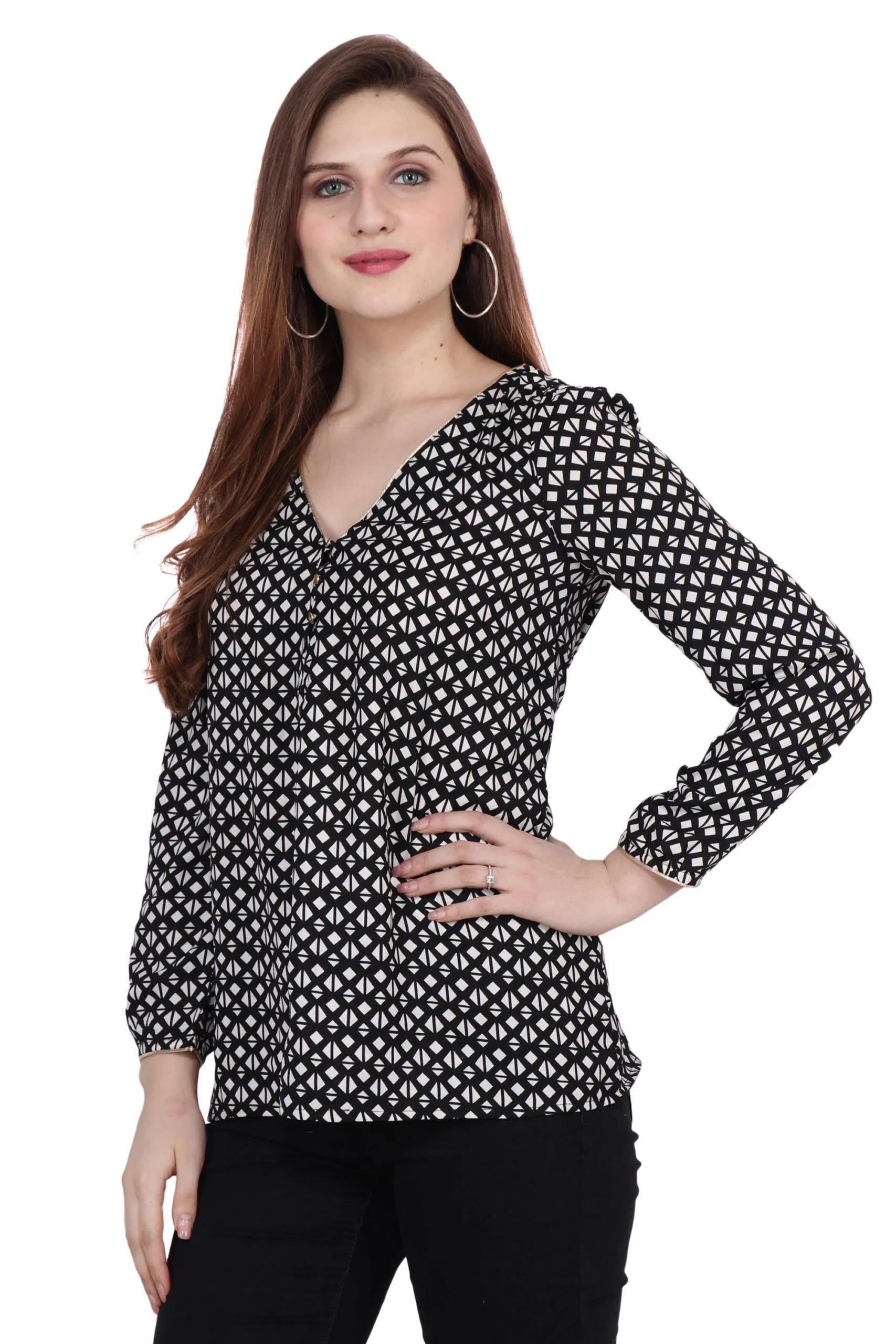 Black Geometric Printed Top