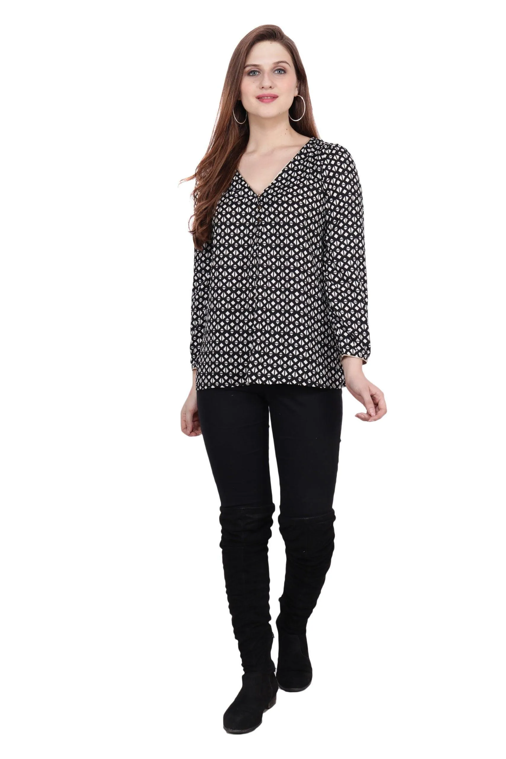 Black Geometric Printed Top