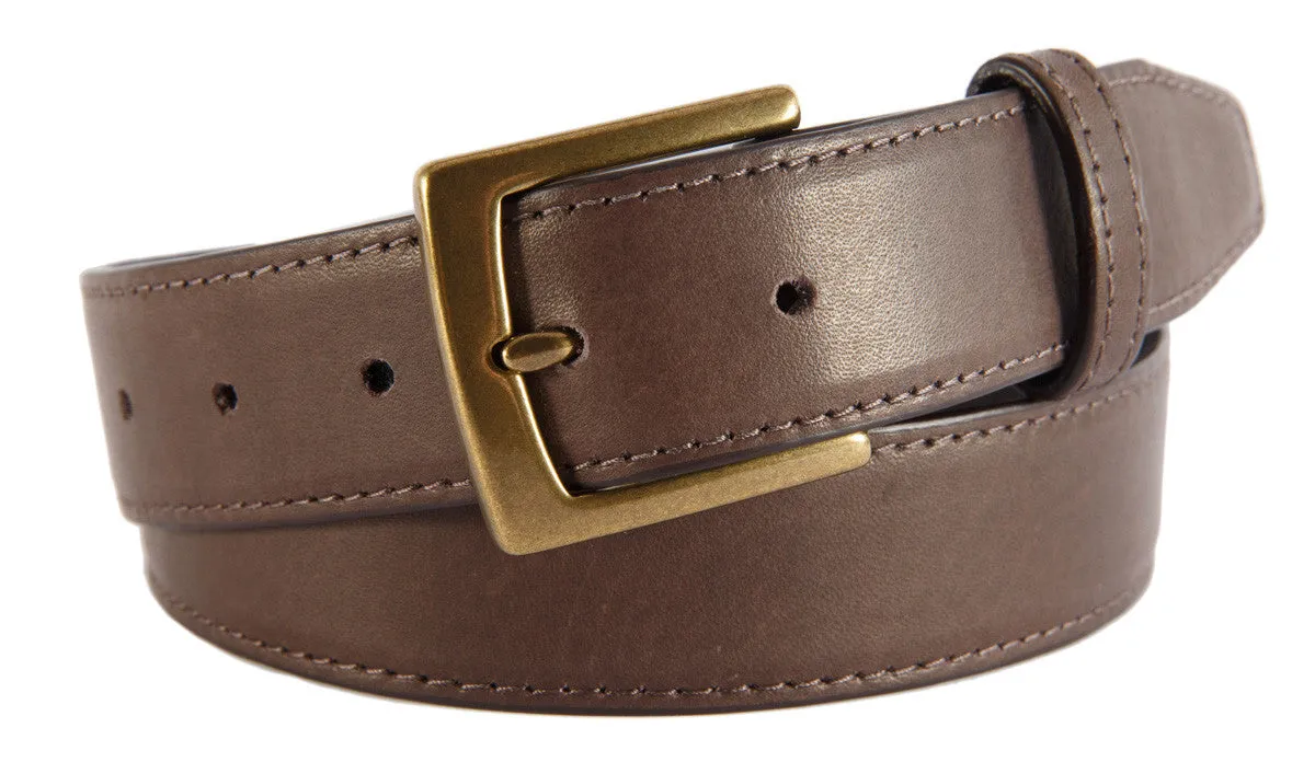 Chocolate Brown Smooth Leather Belt, Signature Buckle (Antique Brass)