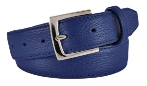 Cobalt Blue Pebbled Leather Belt, Signature Buckle (Shiny Silver)