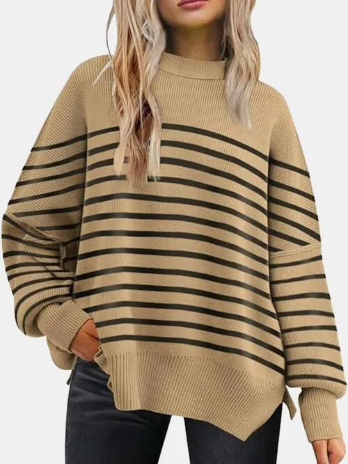 Cozy Chic Slit Accent Drop Shoulder Sweater