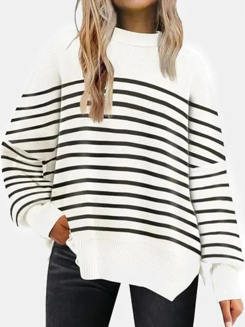 Cozy Chic Slit Accent Drop Shoulder Sweater