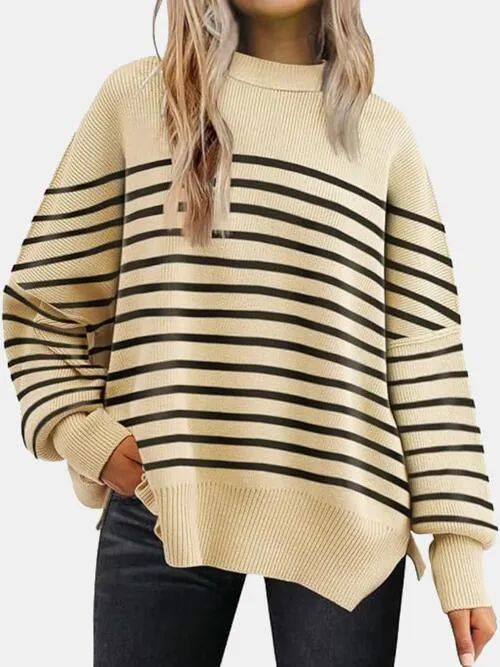 Cozy Chic Slit Accent Drop Shoulder Sweater