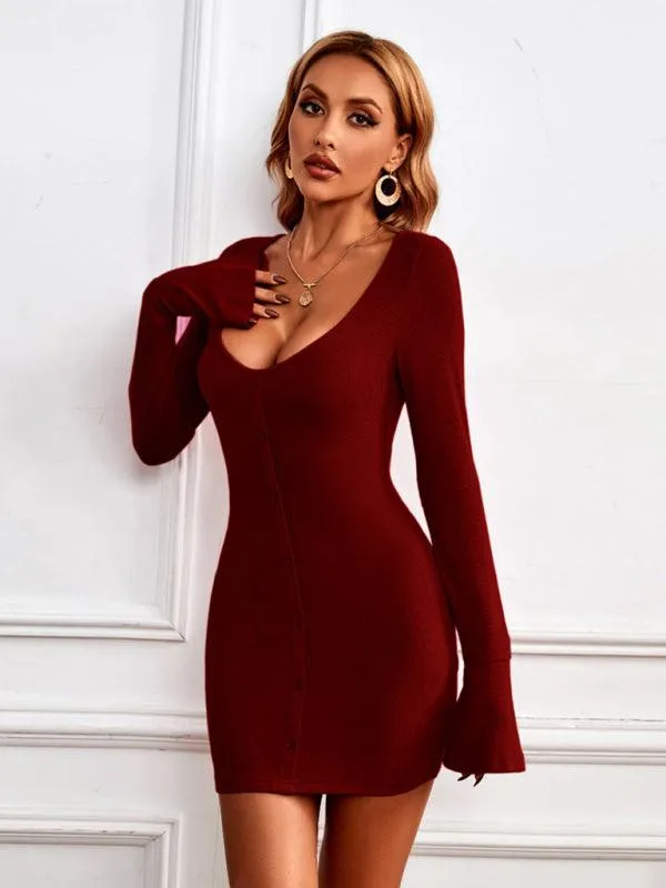 Cozy Elegance: Women's Knit Sweater Mini Dress in Classic Hues