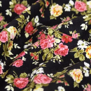 Deadstock Bouquet Micro Cotton Corduroy - Black/Multi