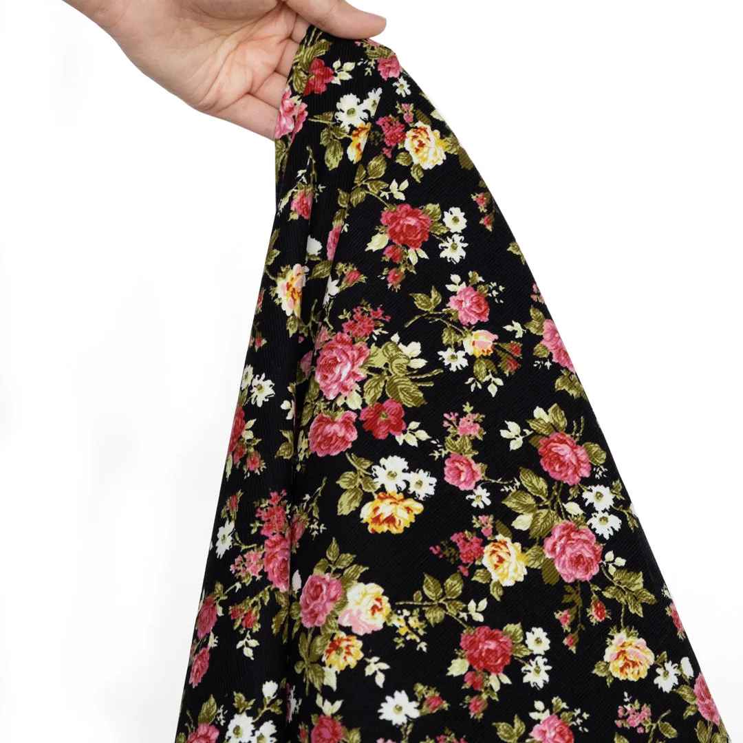 Deadstock Bouquet Micro Cotton Corduroy - Black/Multi