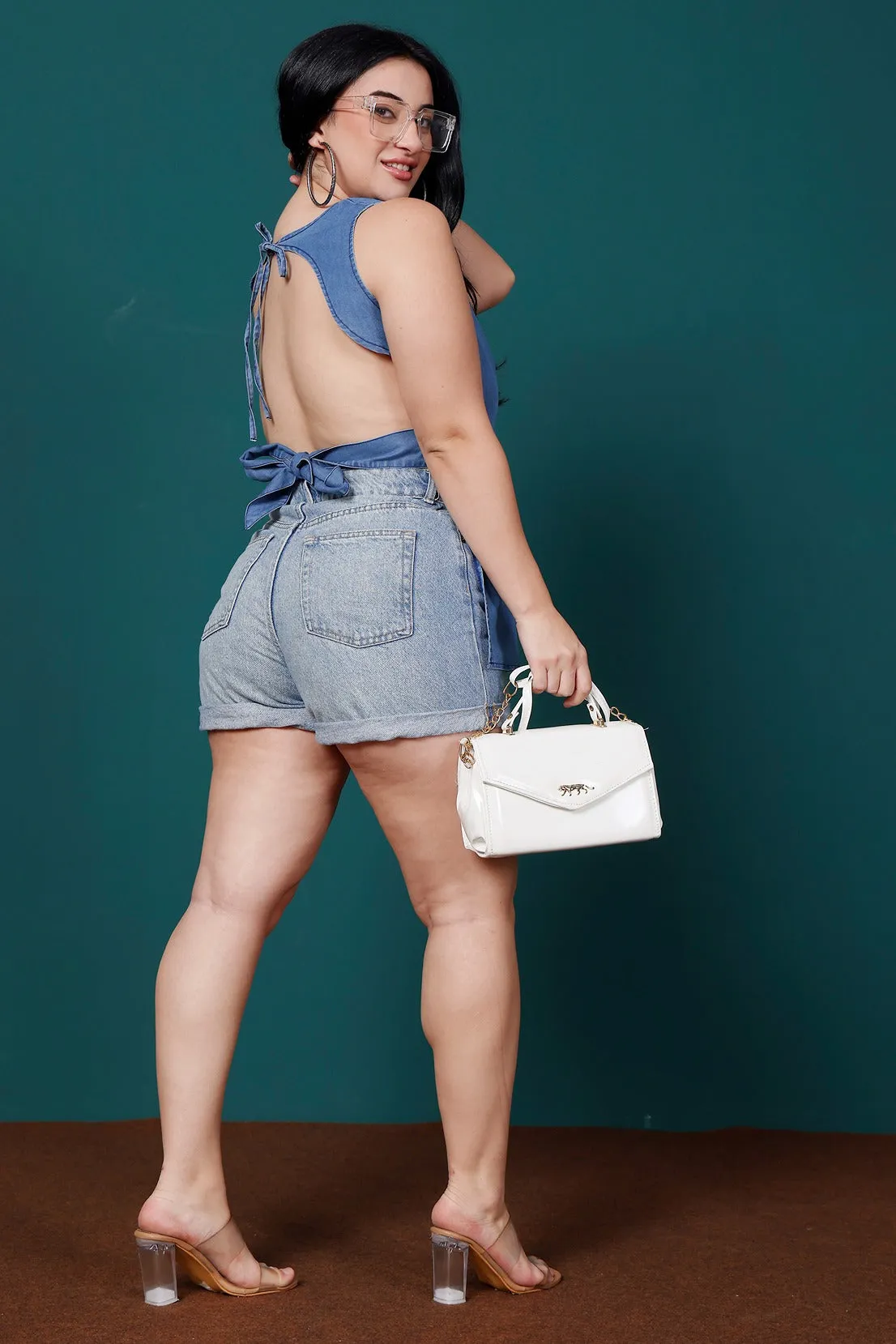 Denim Solid Short-Long Top