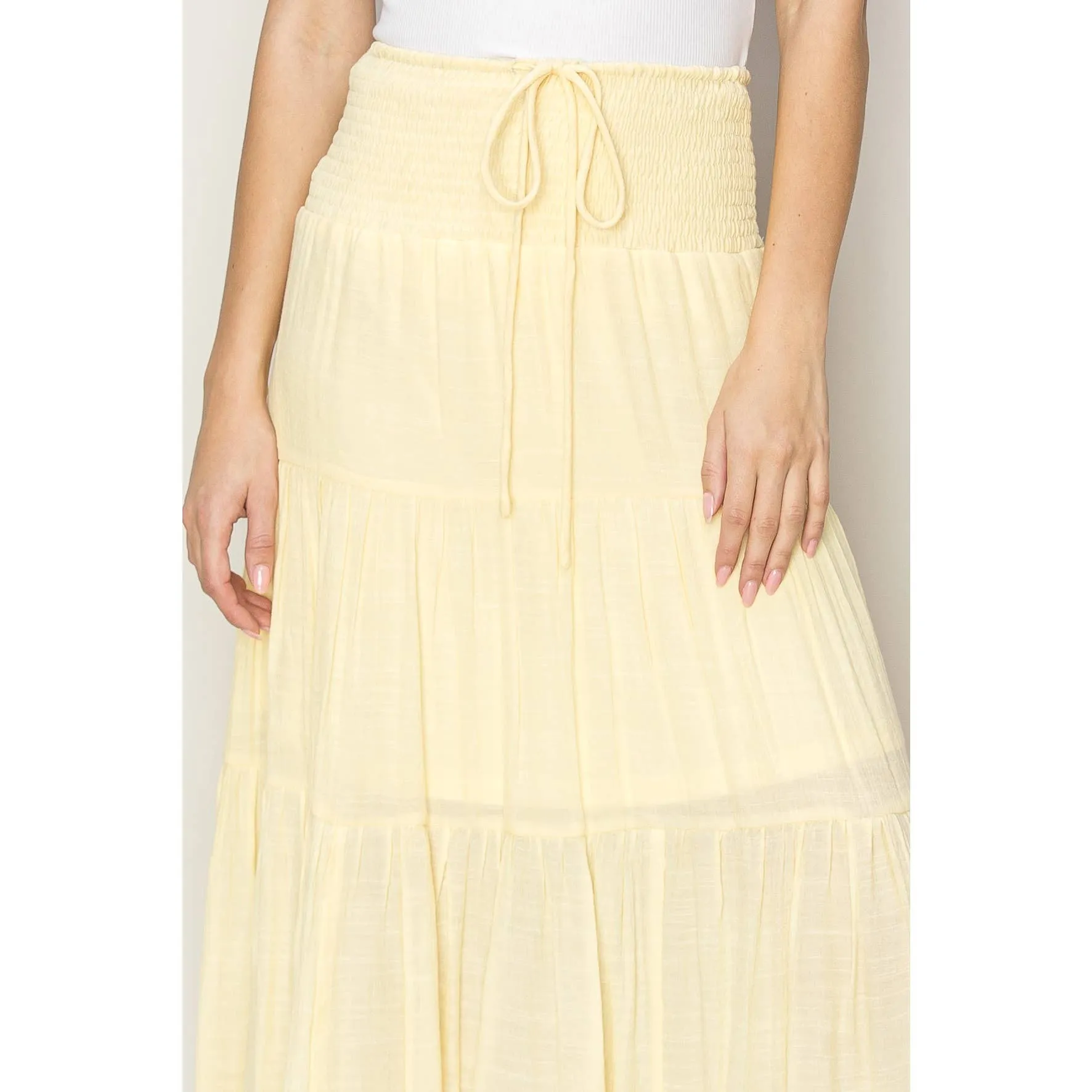 Drawstring Waist Tiered Maxi Skirt