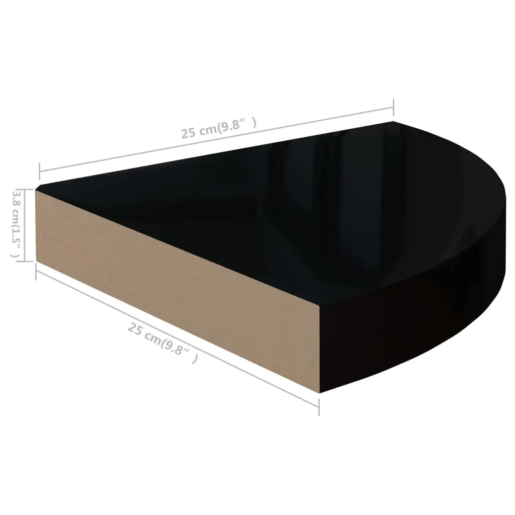 Floating Corner Shelf High Gloss Black 25x25x3.8 cm MDF