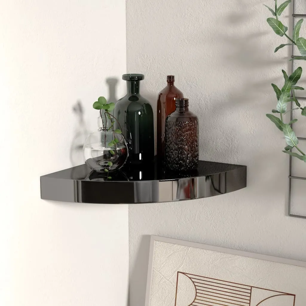 Floating Corner Shelf High Gloss Black 25x25x3.8 cm MDF