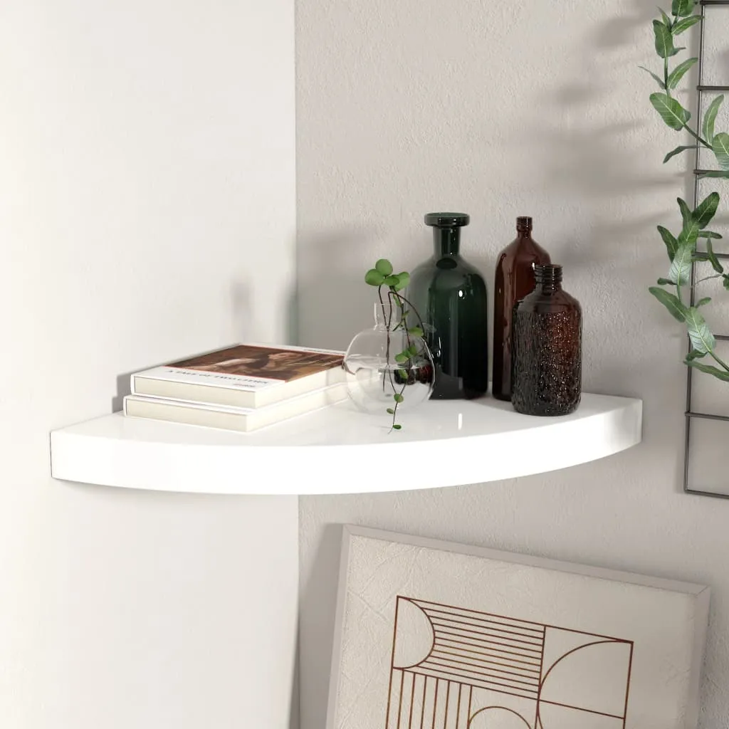 Floating Corner Shelf High Gloss White 35x35x3.8 cm MDF