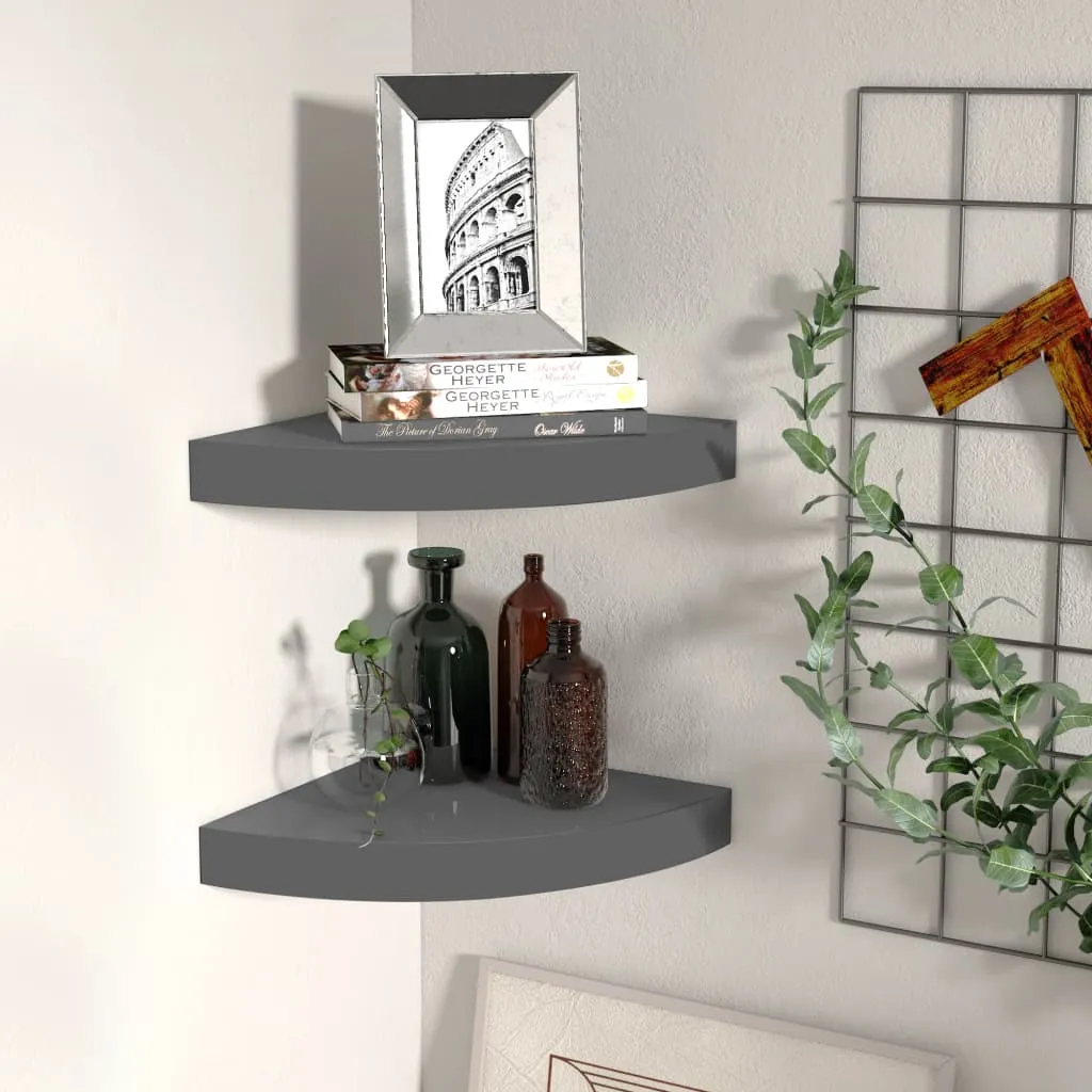 Floating Corner Shelves 2 pcs High Gloss Grey 25x25x3.8 cm MDF