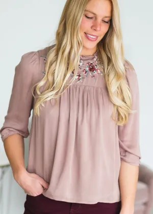 Floral Flowy Embroidered Blouse - FINAL SALE