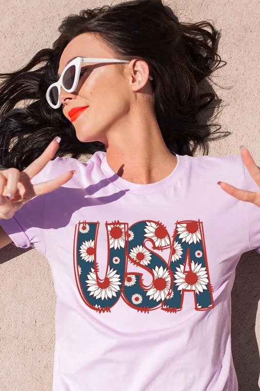 Floral USA  Graphic T Shirts