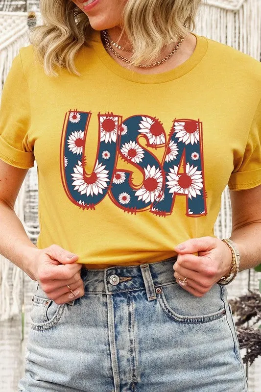 Floral USA  Graphic T Shirts