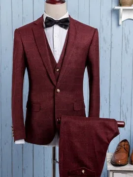 Formal Men's Large Check Suit with Three Pieces