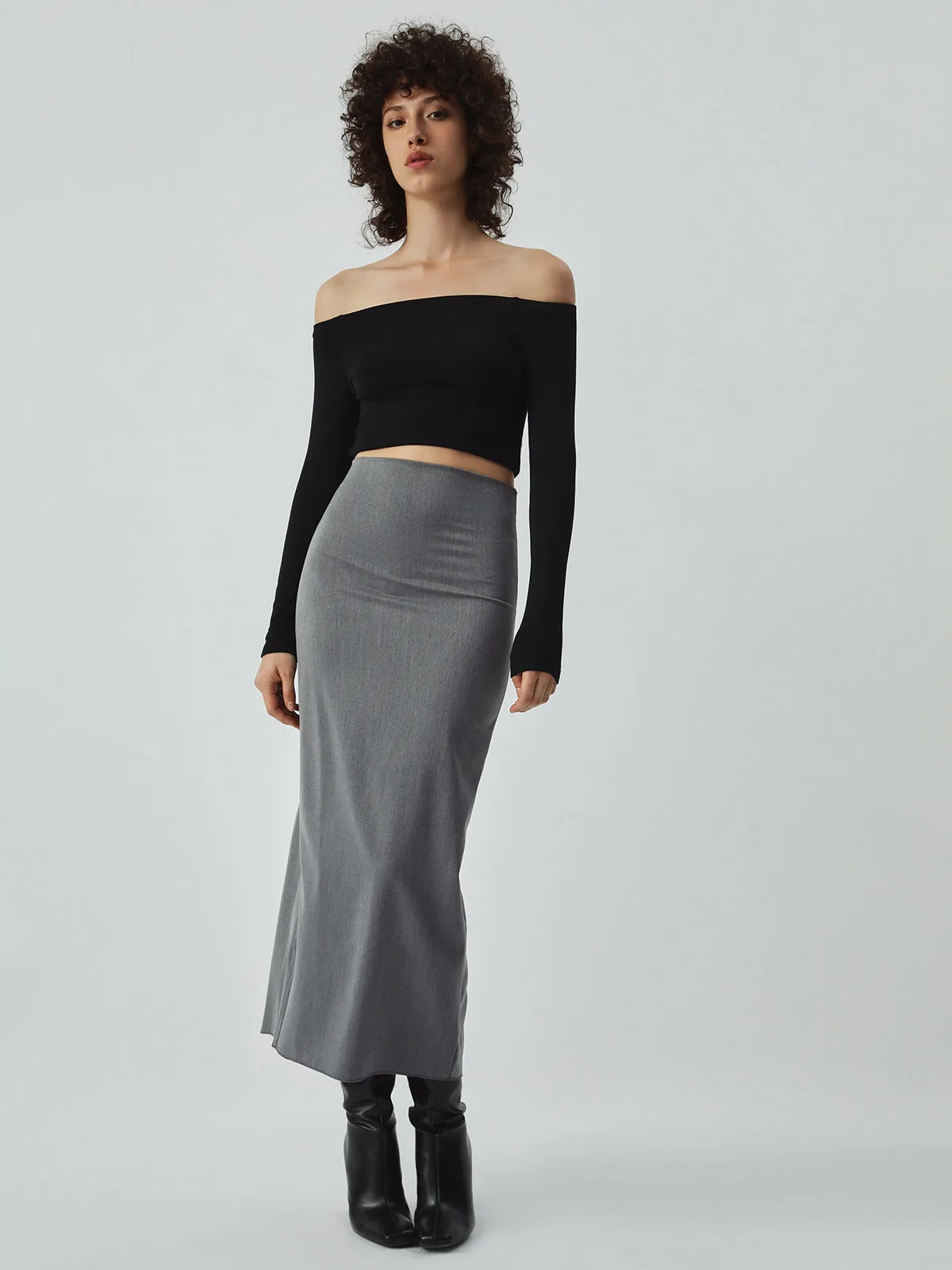 High Waist Flowy Trendy Slit Midi Skirt