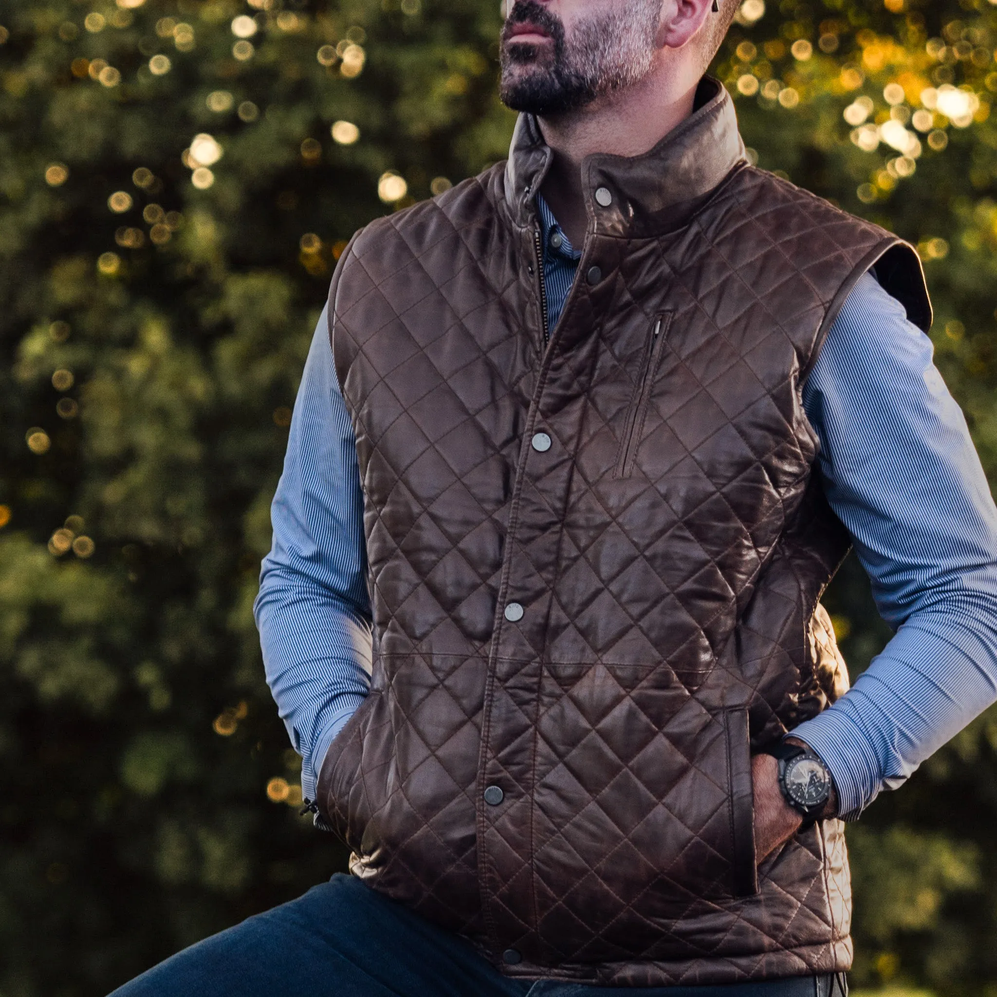 Highlands Quilted Leather Vest | Mahogany Brown