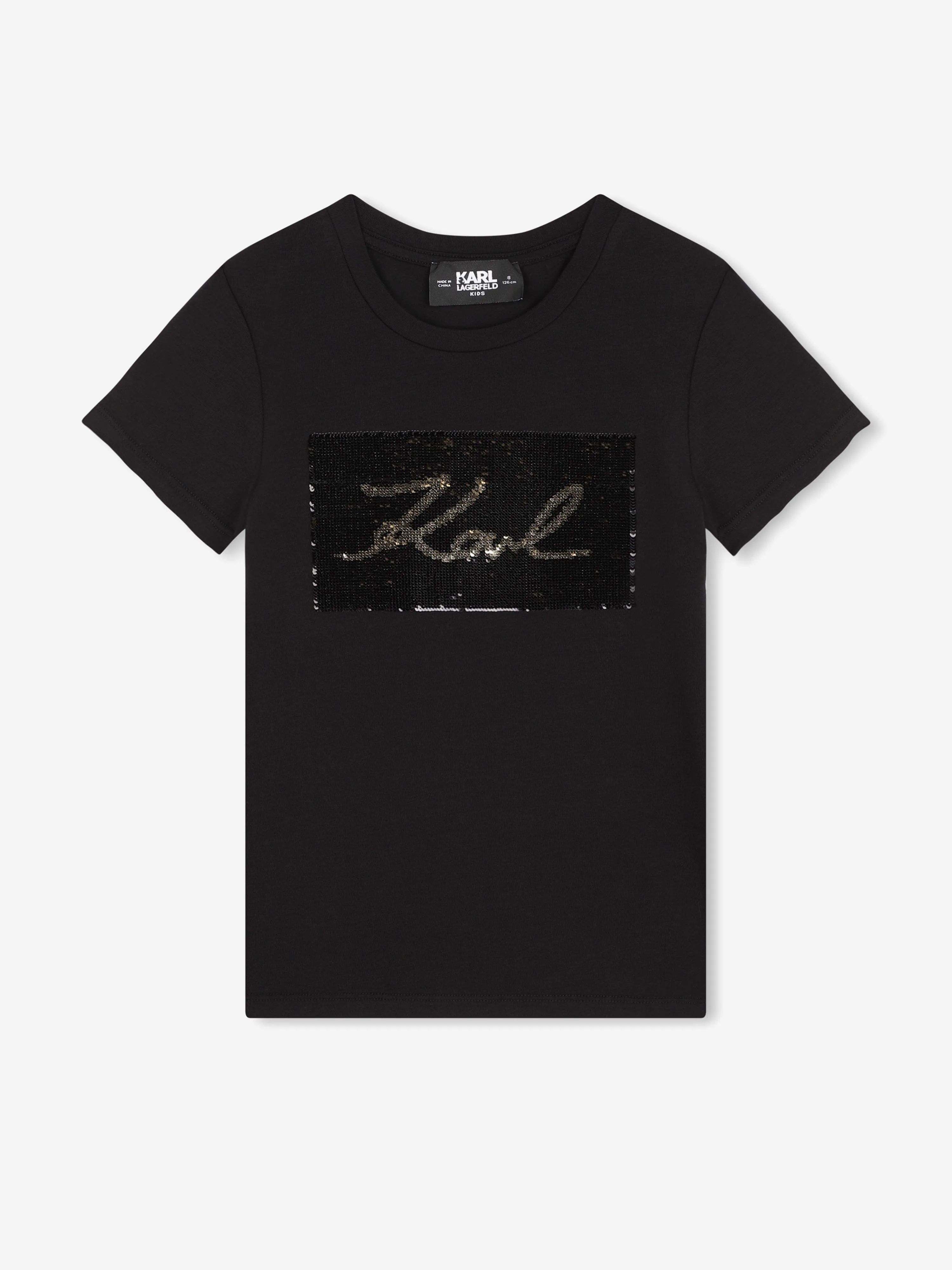 Karl Lagerfeld Girls Reversible Sequin Logo T-Shirt in Black