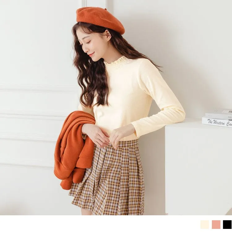 KEEP WARM RUFFLE COLLAR LONG SLEEVE PLAIN TOPS