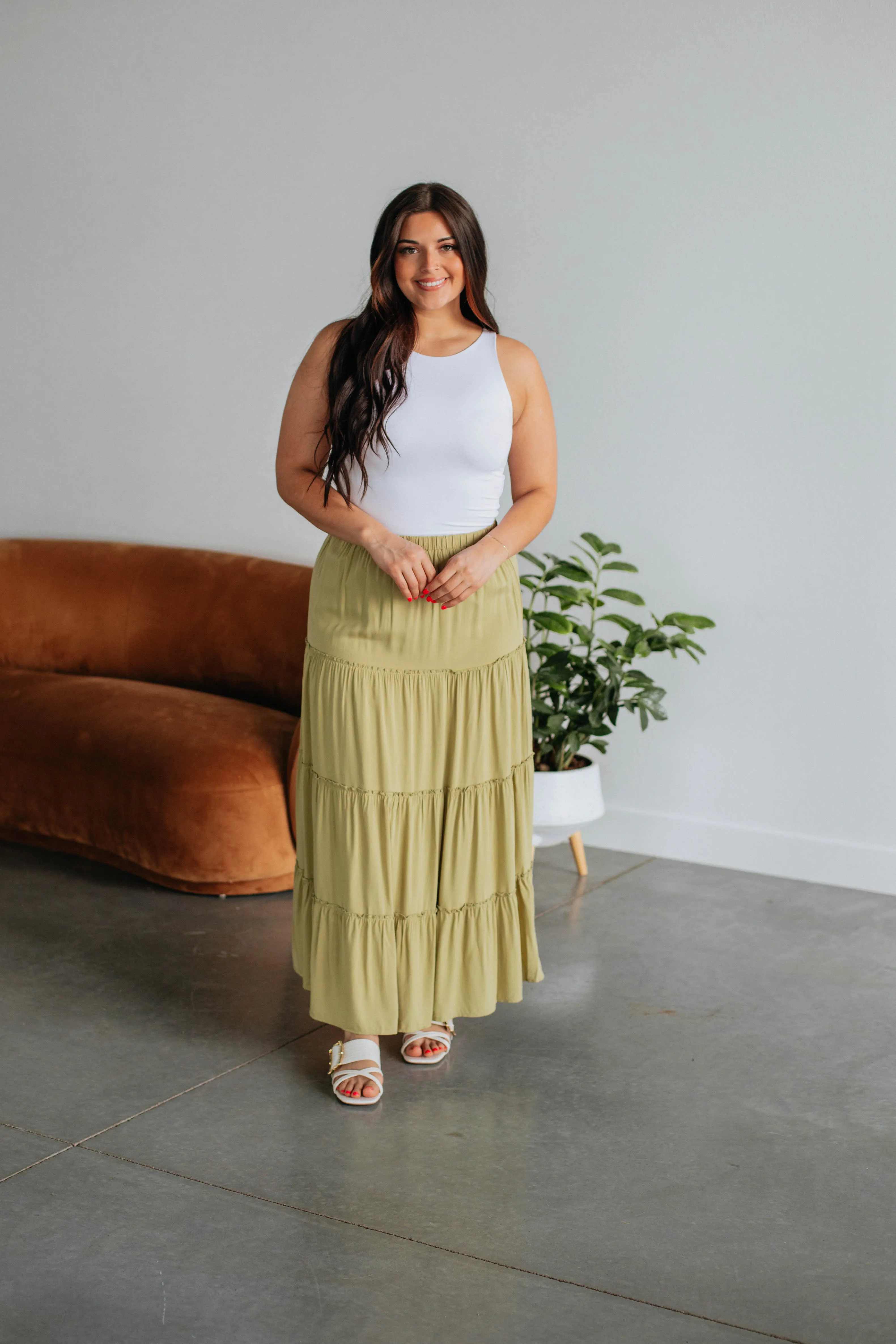 Linney Tiered Maxi Skirt - Avocado