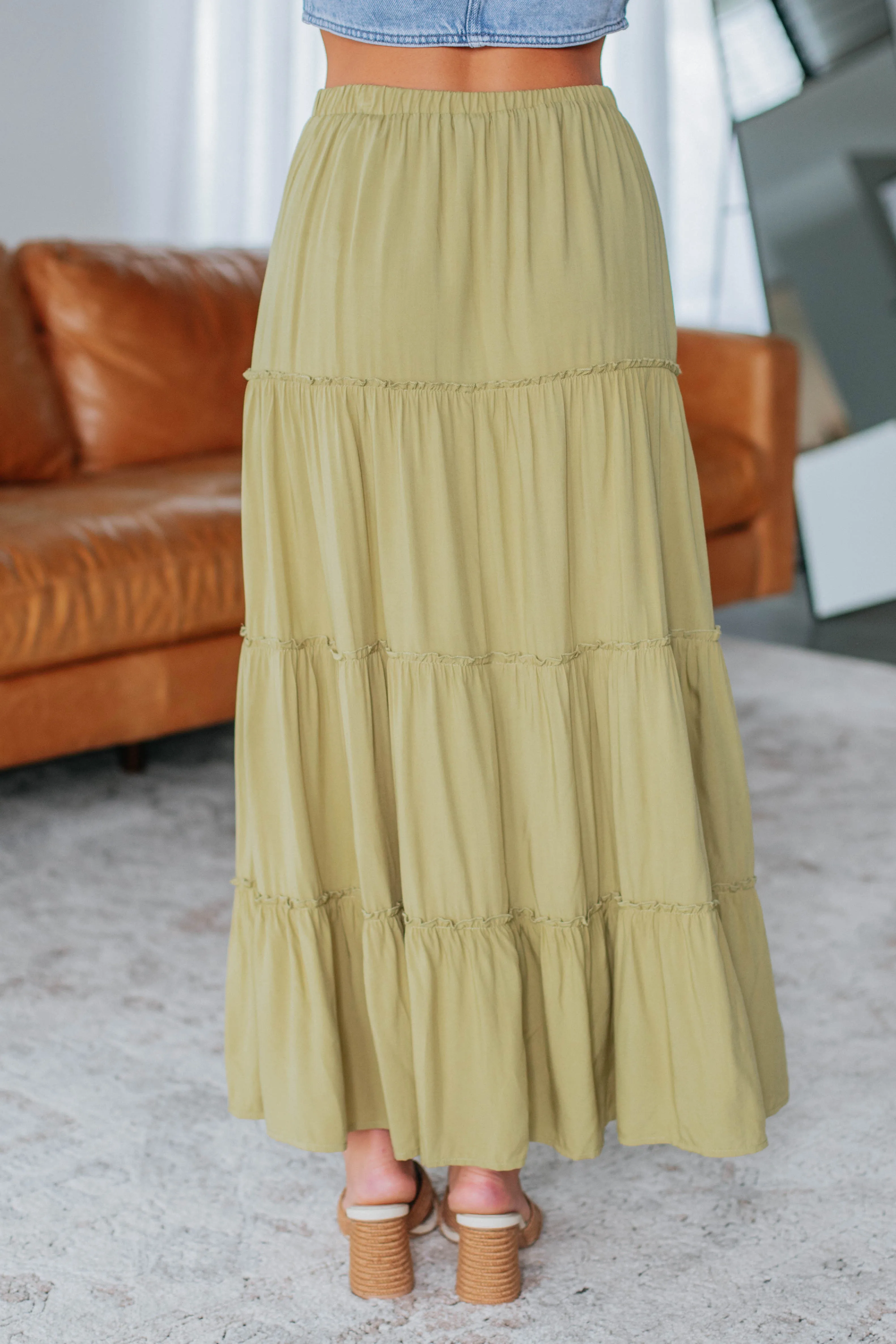 Linney Tiered Maxi Skirt - Avocado