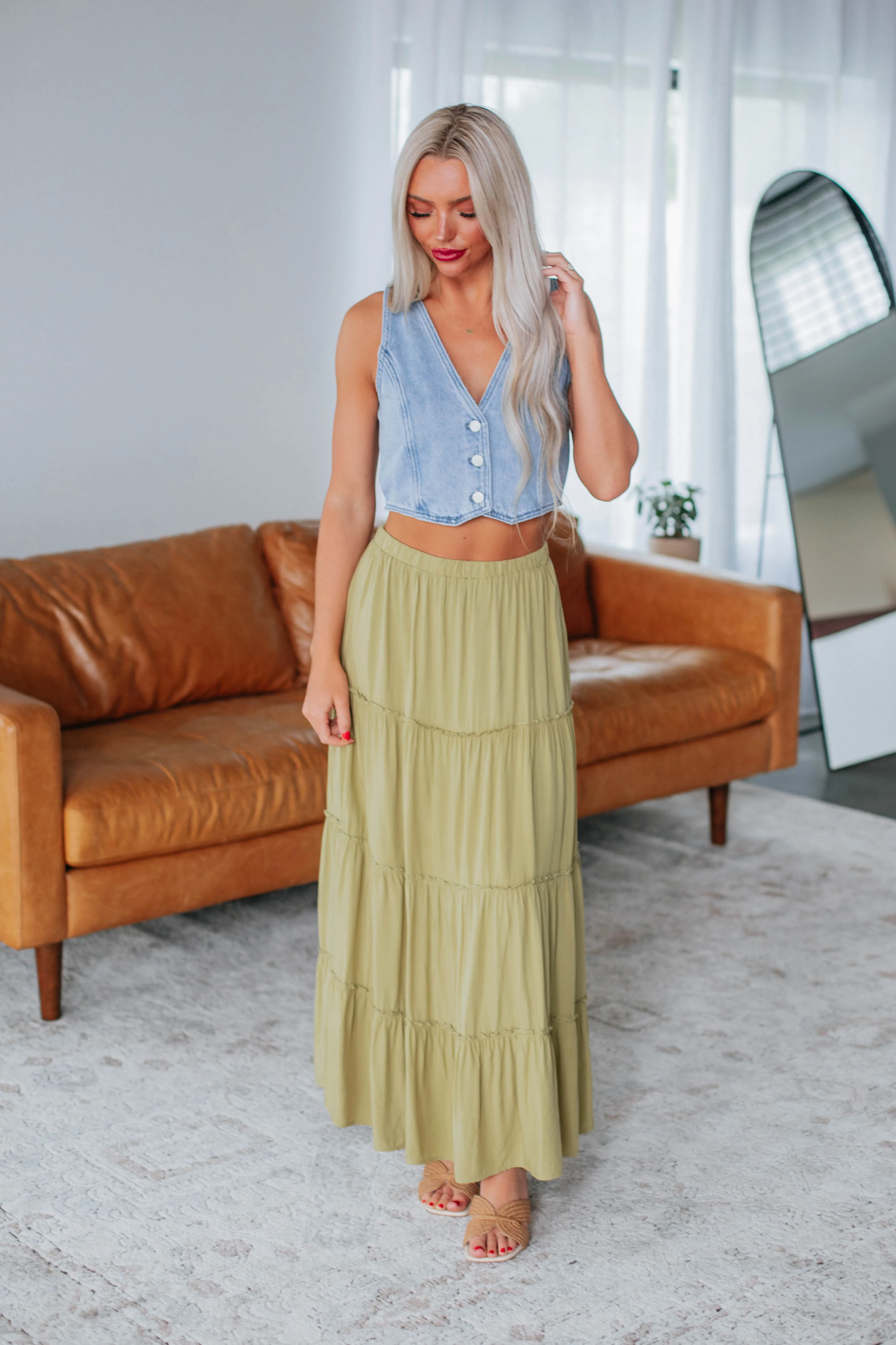 Linney Tiered Maxi Skirt - Avocado