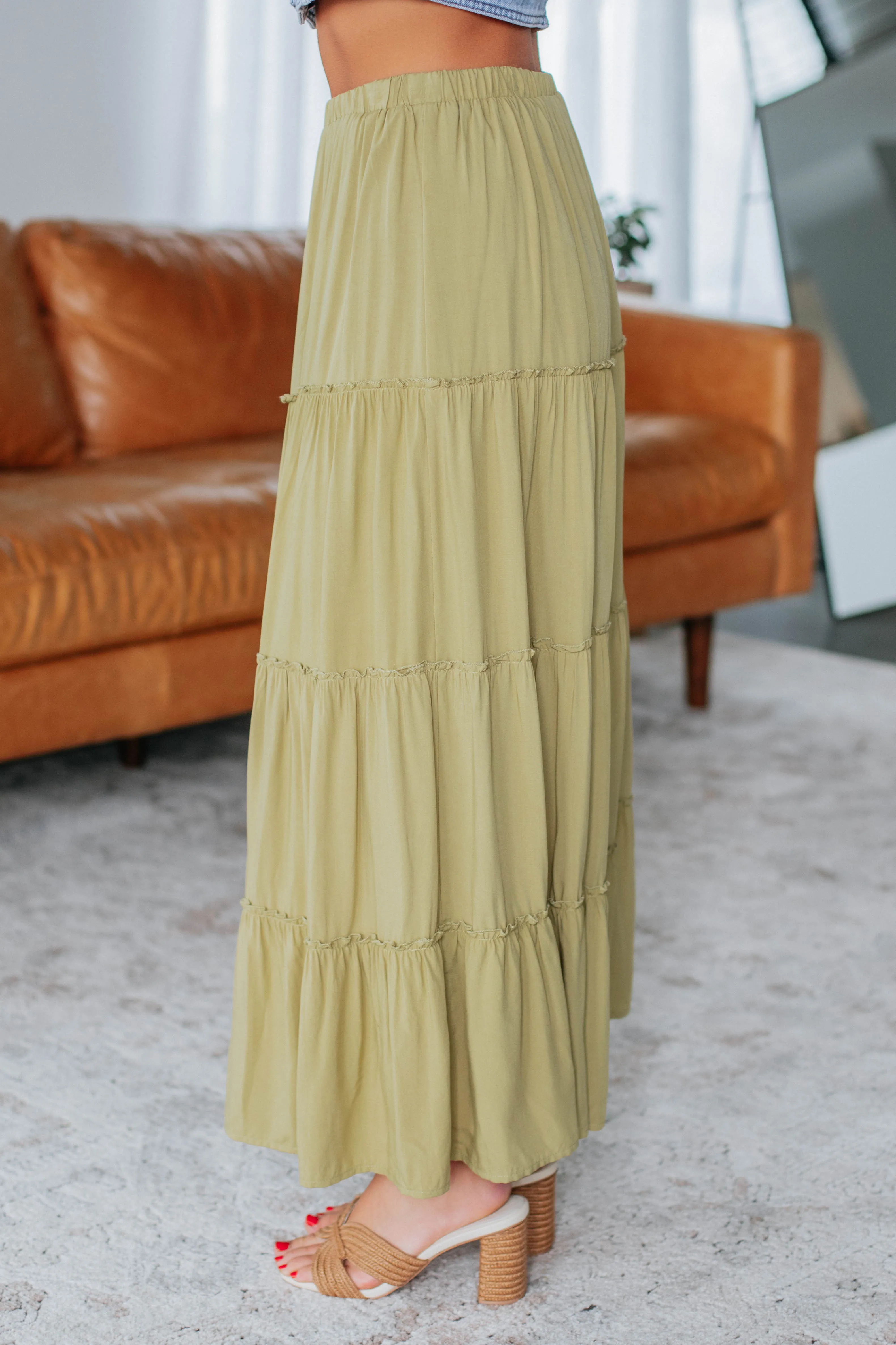 Linney Tiered Maxi Skirt - Avocado