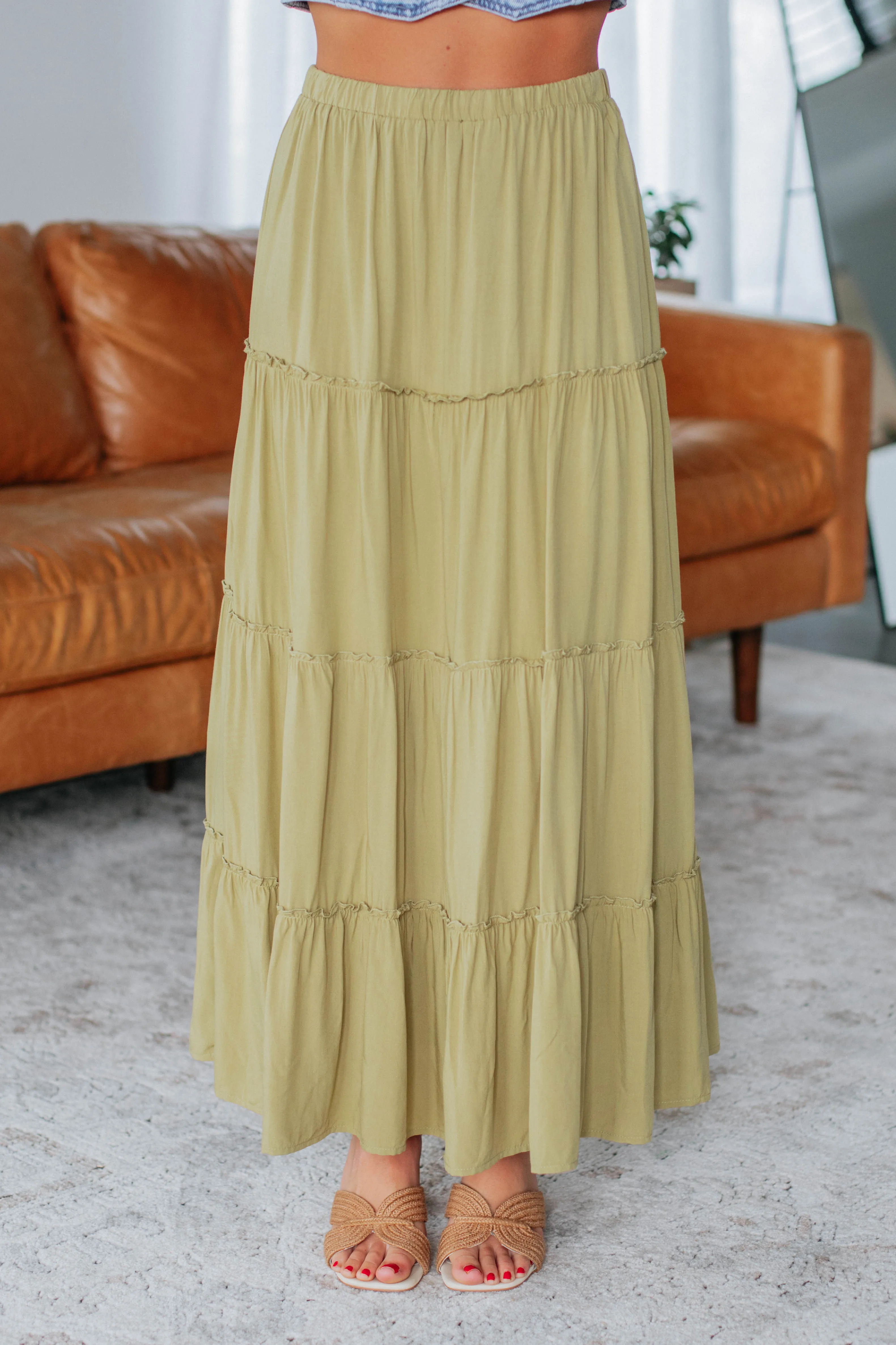 Linney Tiered Maxi Skirt - Avocado