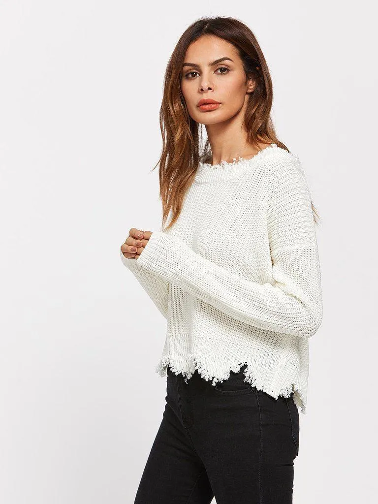 Low Back Scallop Raw Edge Jumper