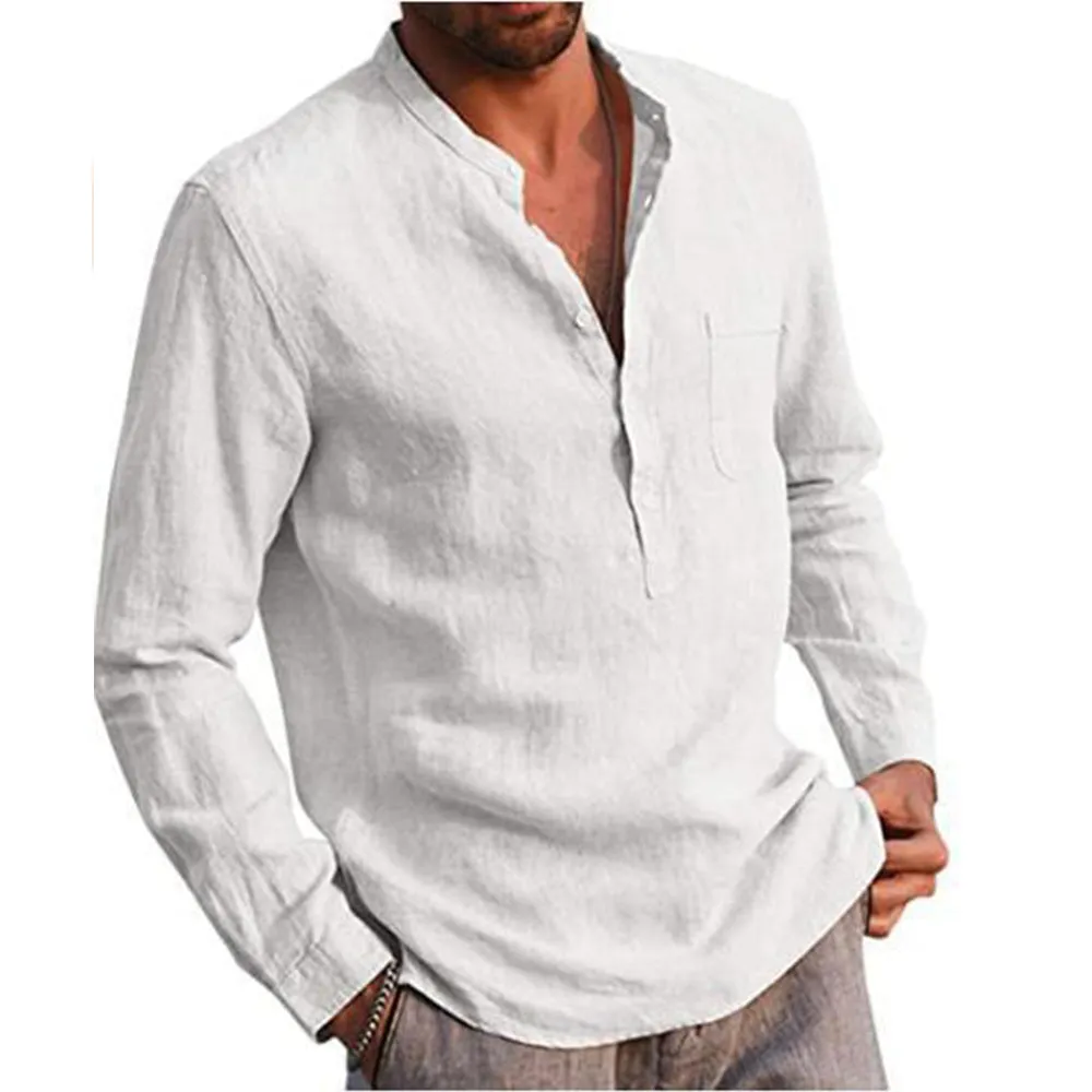 Mateo - Men's Linen Shirt Stand-up Collar