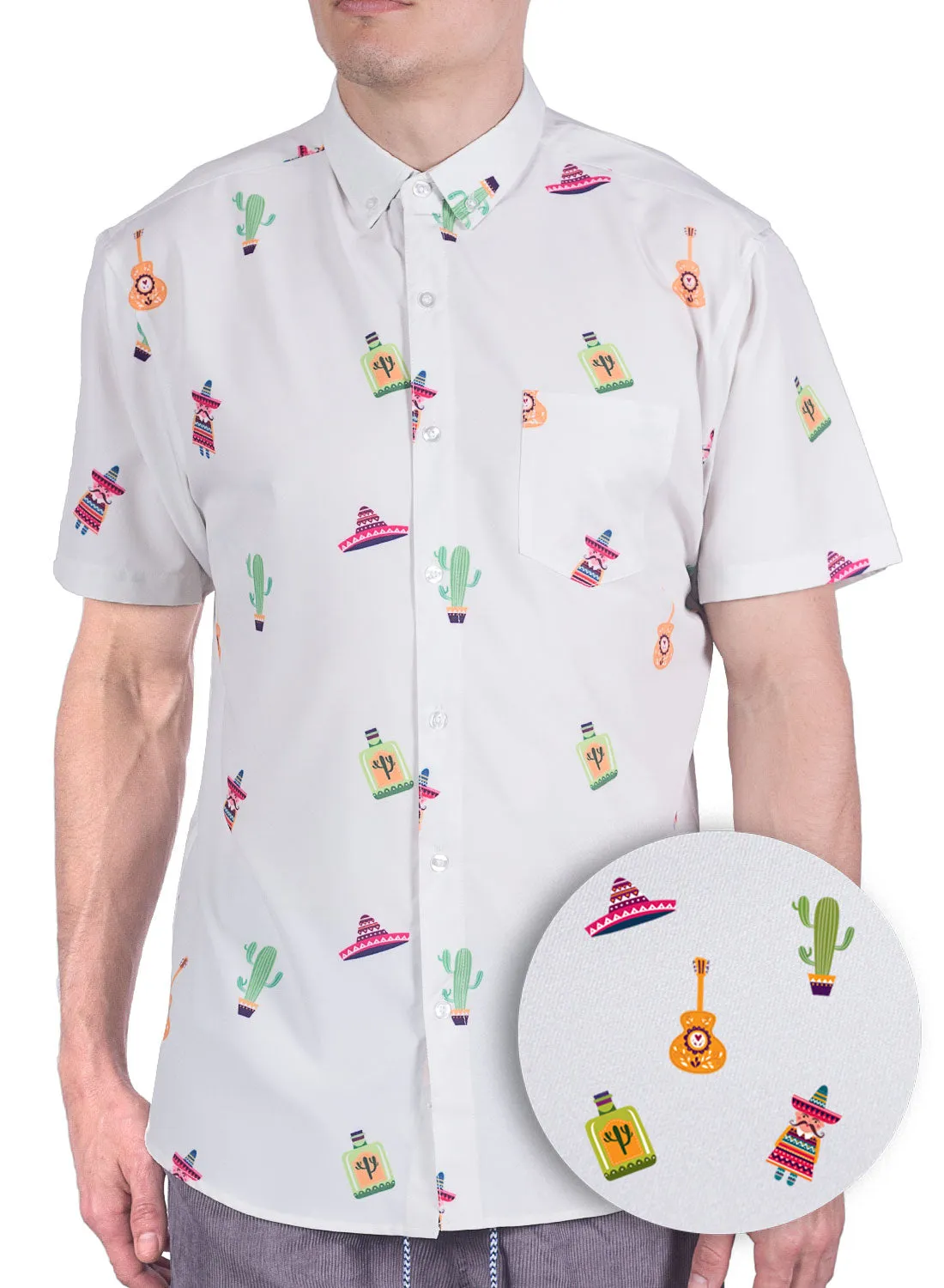 Mens Button Down Shirt - Fiesta Party ( Stretch )