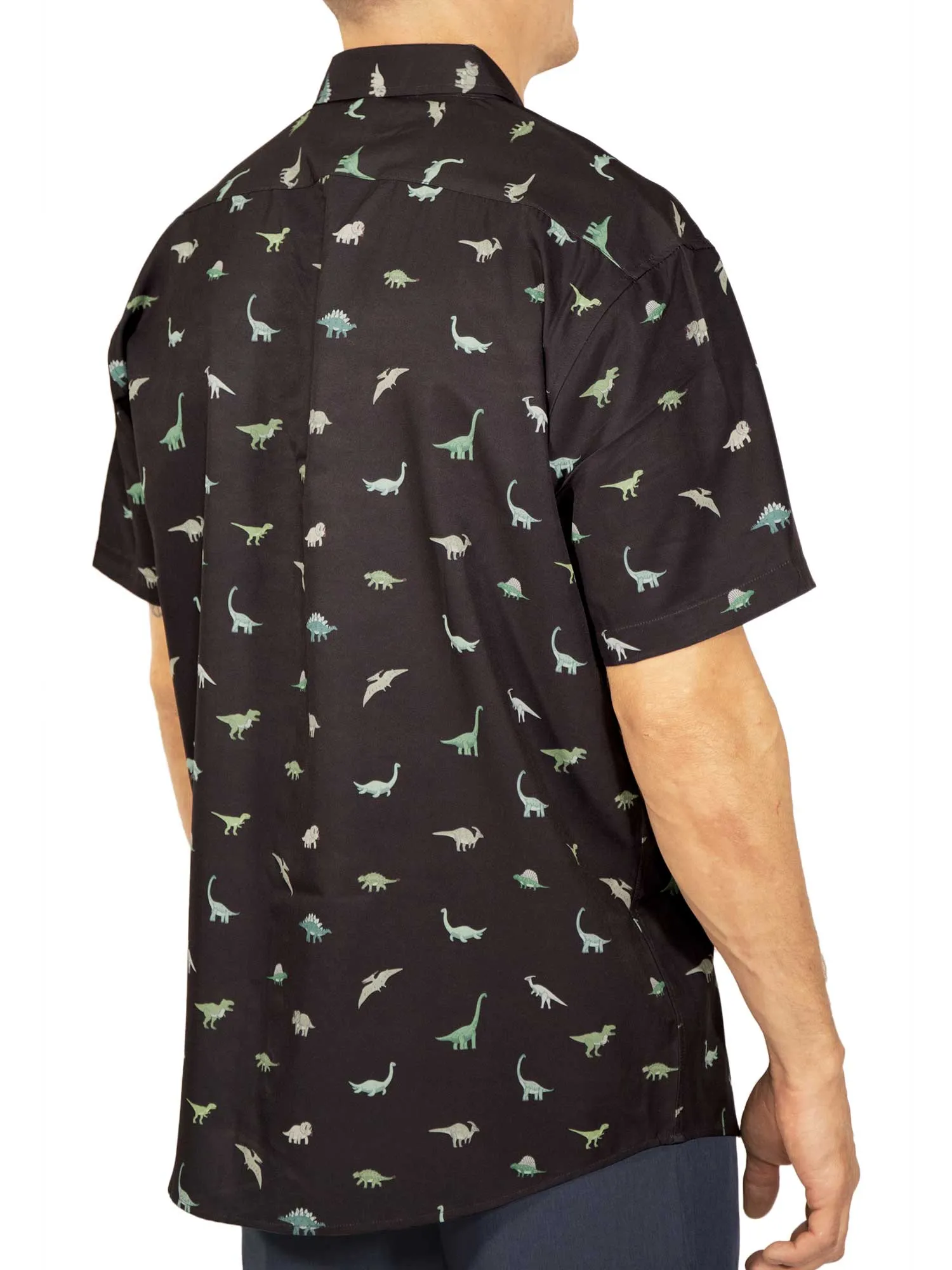 Mens Button Down Shirt - New Black Dino ( Stretch )