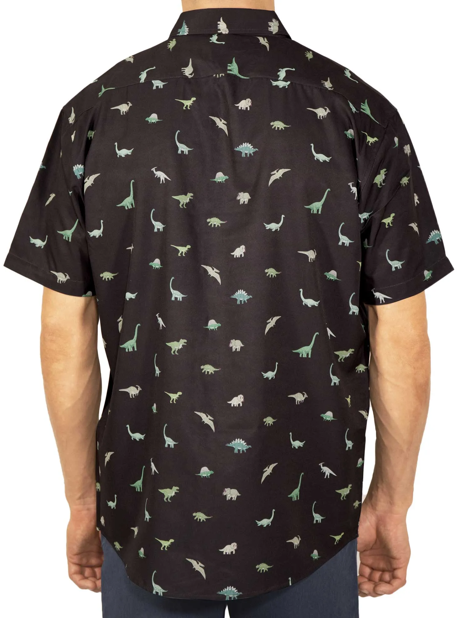 Mens Button Down Shirt - New Black Dino ( Stretch )