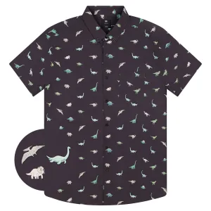 Mens Button Down Shirt - New Black Dino ( Stretch )