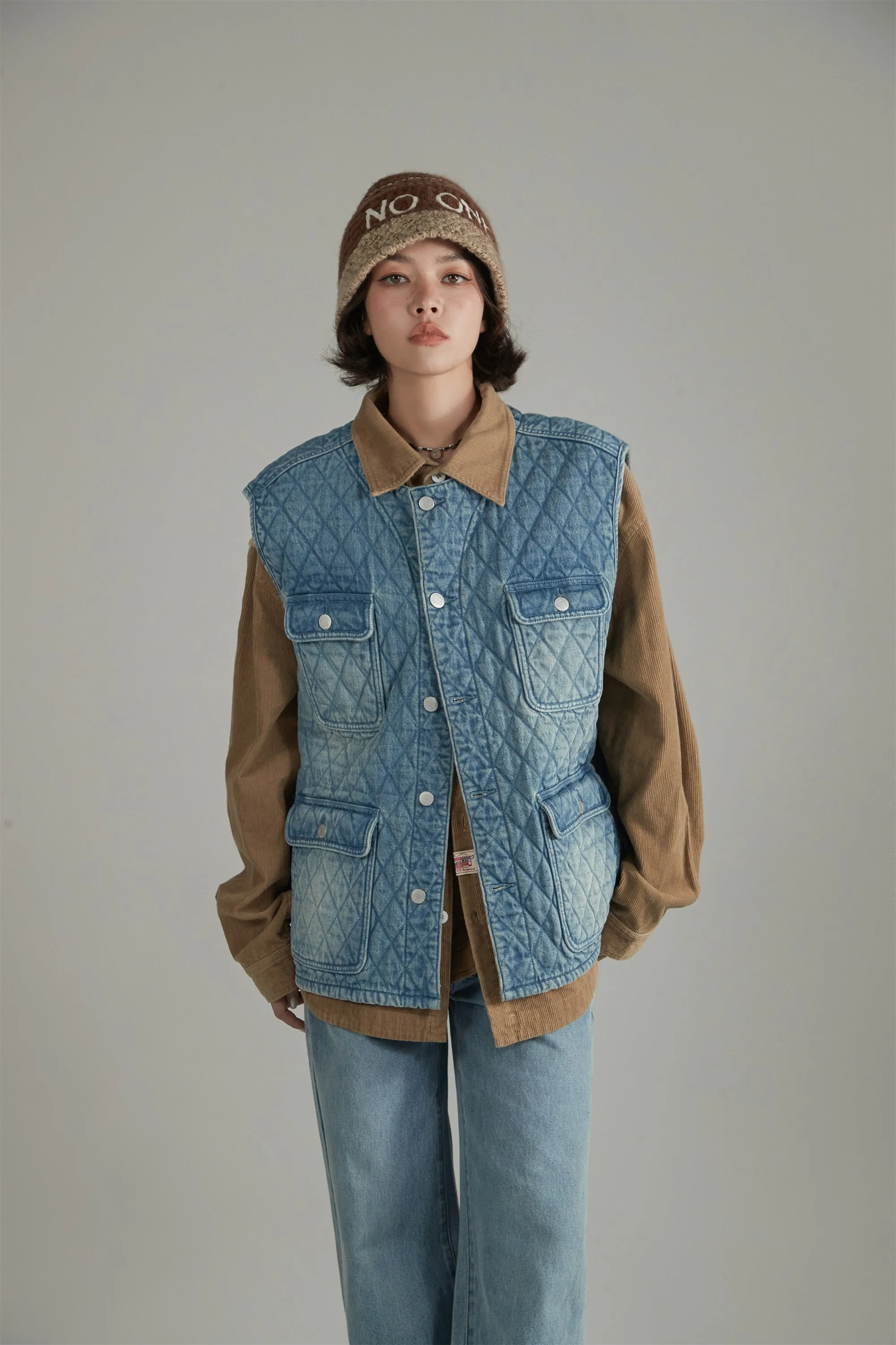 Pocket Quilted Denim Vest