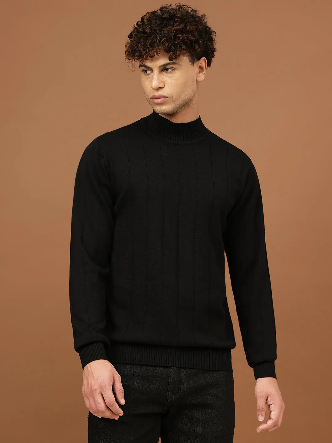 Richlook Men Black Knit Sweater