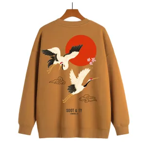 Soot and Ty Reflective Flying Crane Print Relaxed Fit Sweatshirt Brown