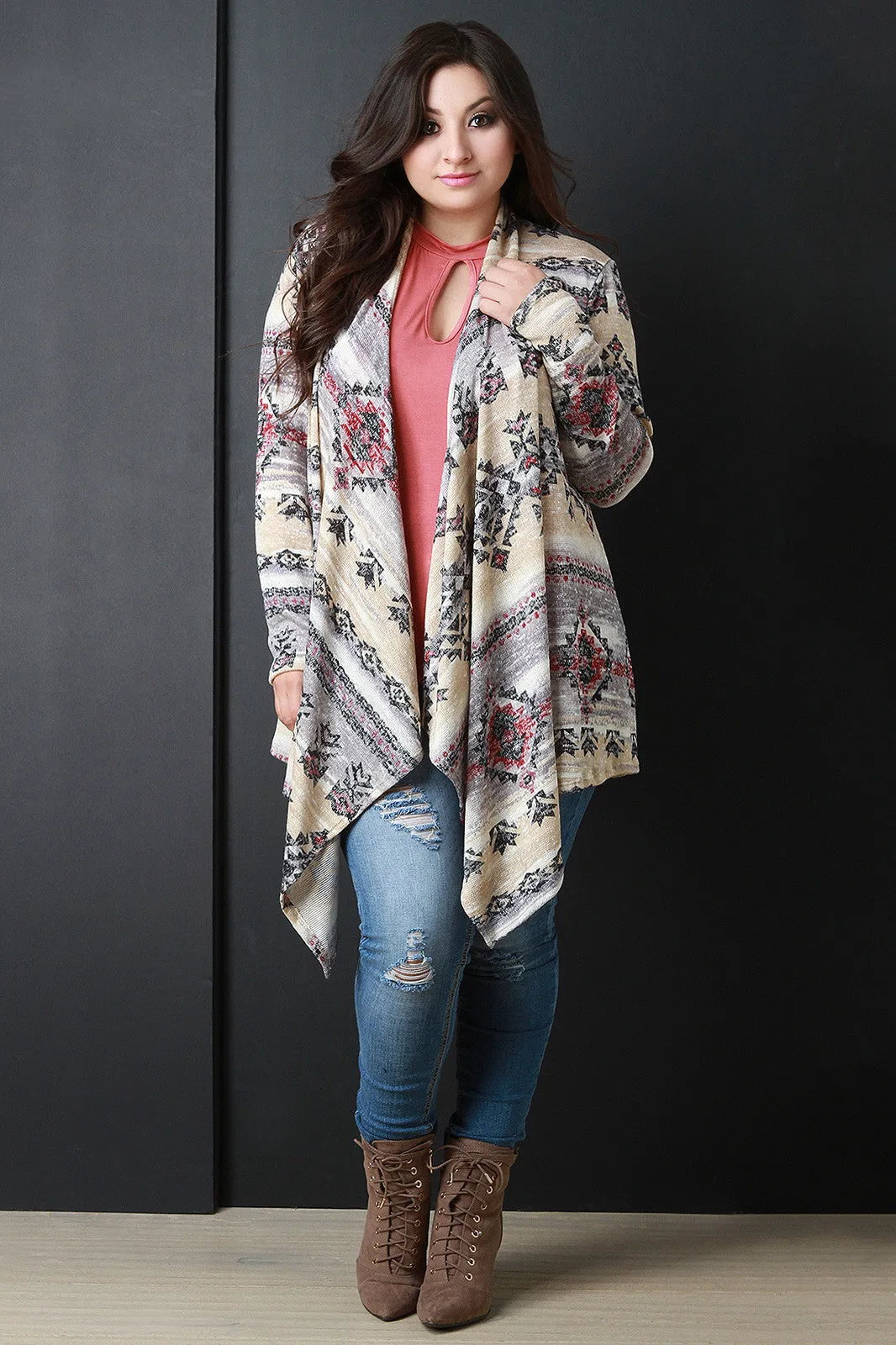 Southwestern Open Front Draped Cardigan