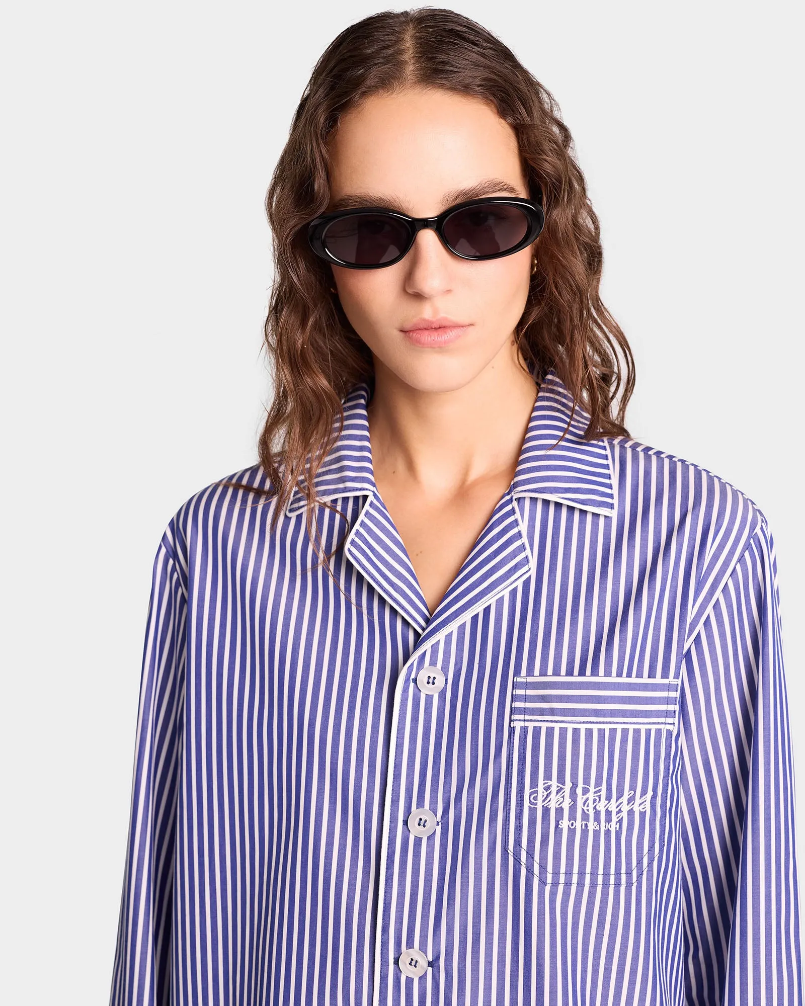 The Carlyle Script Pyjama Top - Navy Striped