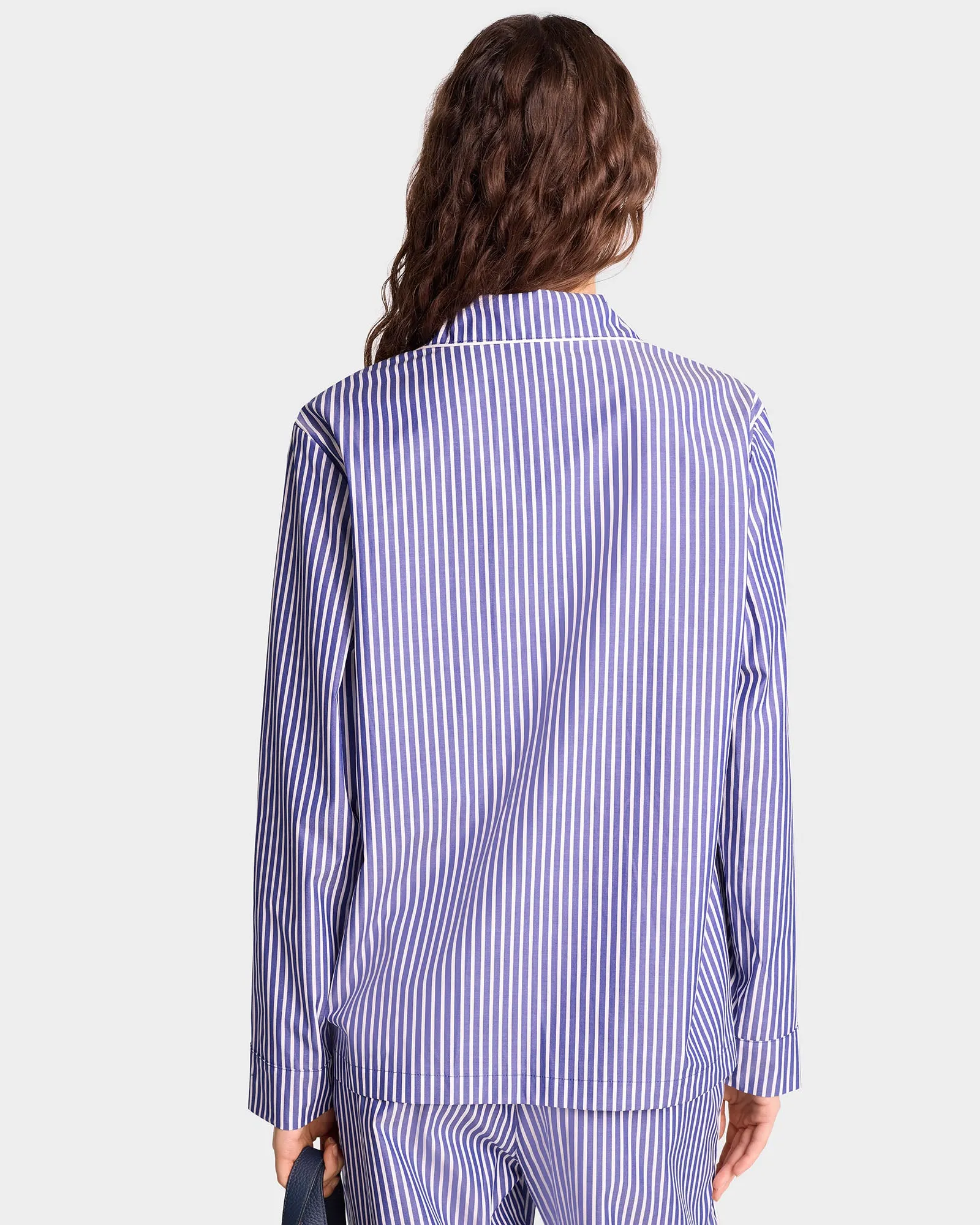 The Carlyle Script Pyjama Top - Navy Striped